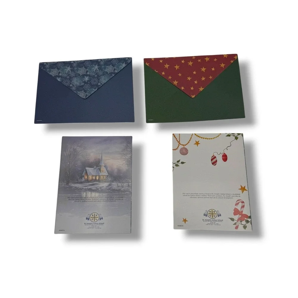 Christmas Cards Lot 2 Religious Church Winter Scene‎ Holiday Greeting Cards Set